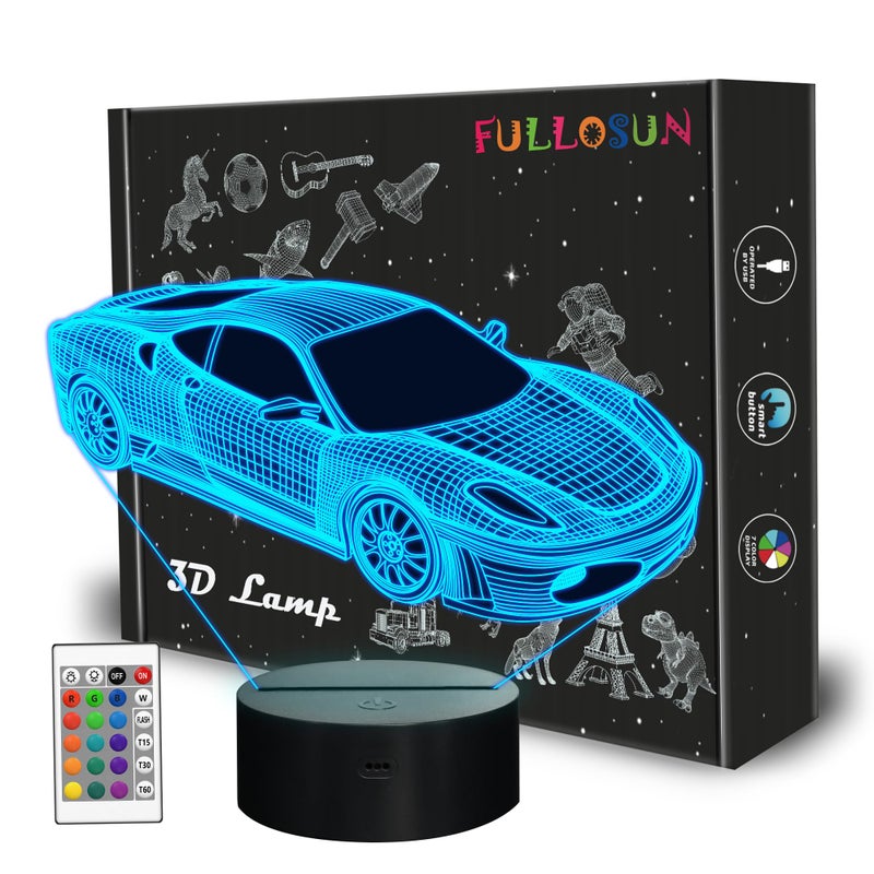 FULLOSUN Car 3D Night Light, Sport Racing Car Illusion Lamp with Remote Control 16 Colors Changing, Holiday Xmas Birthday Gifts for Kids Child Teen Todder - Image 1